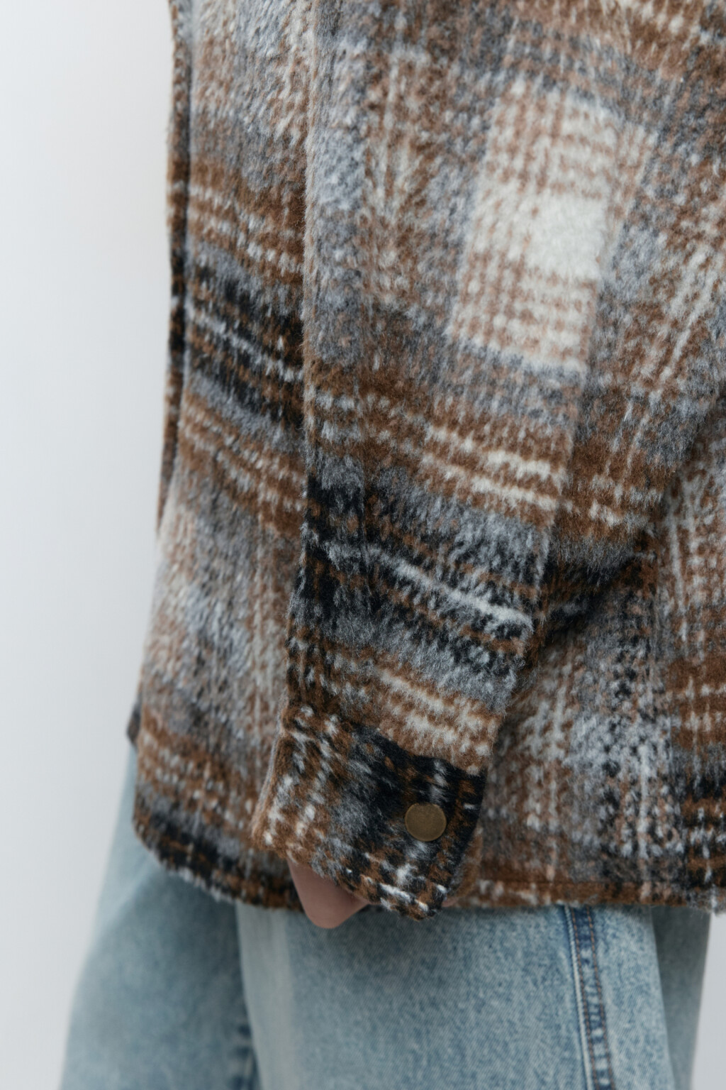 Куртка-рубашка oversize клетчатая из ворсистой ткани - цвет коричневый - 8