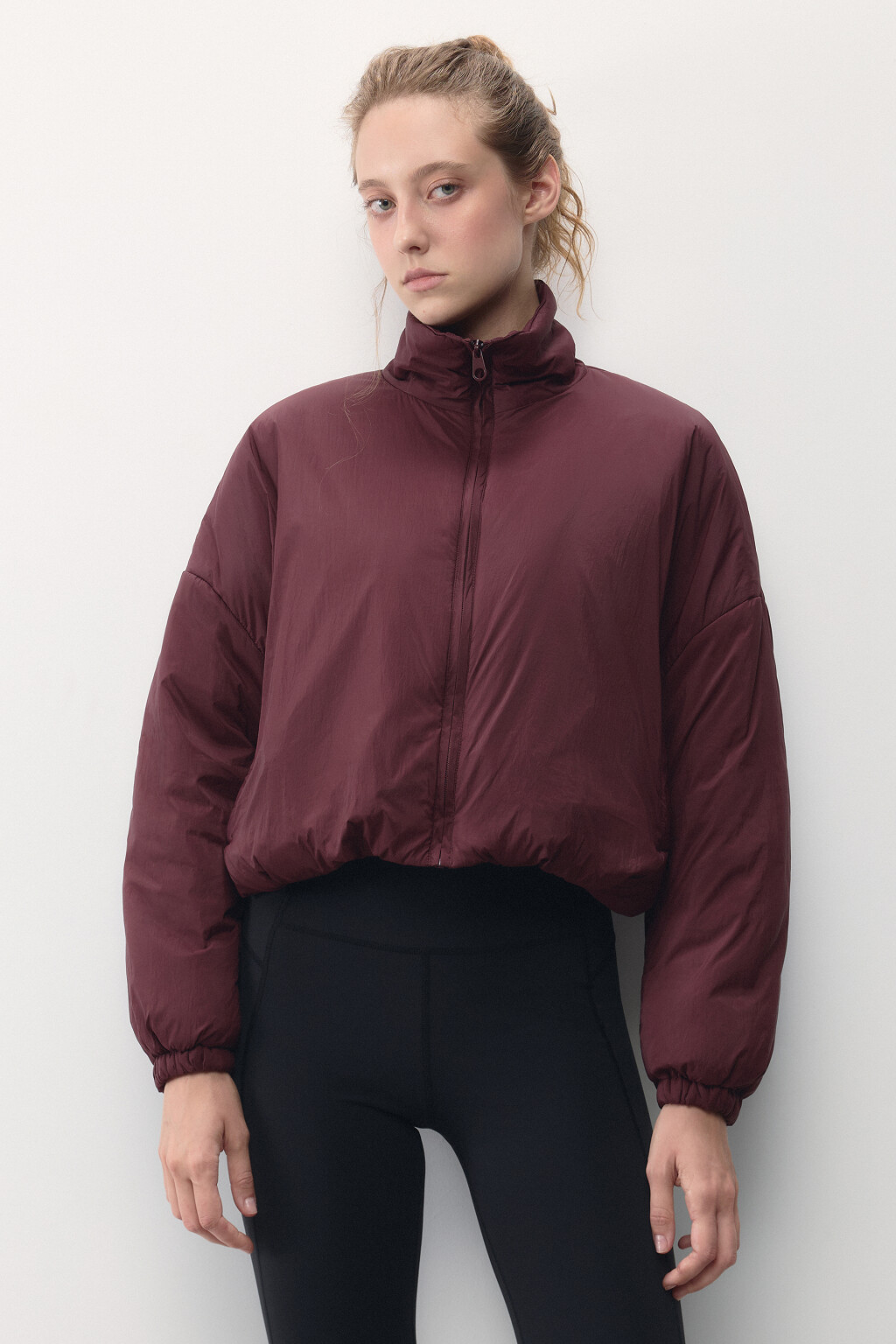 Куртка-олимпийка oversize спортивная с утеплением - цвет бордовый - 3