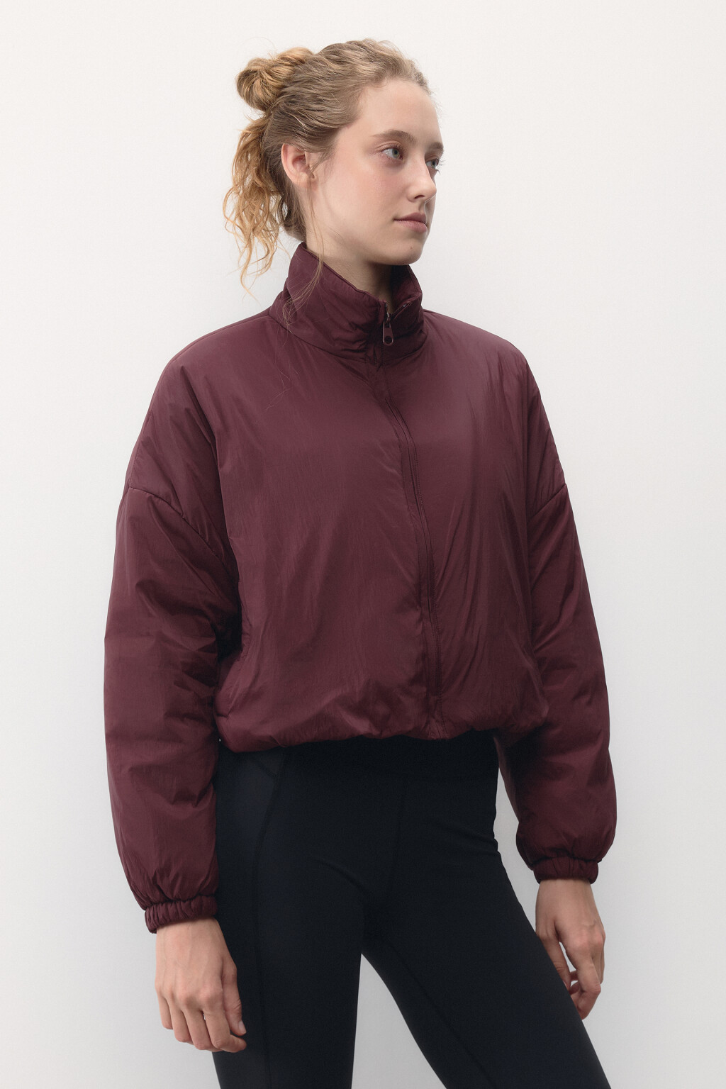 Куртка-олимпийка oversize спортивная с утеплением - цвет бордовый - 4