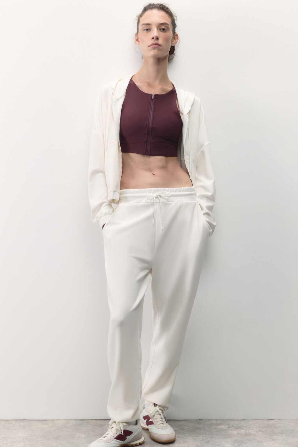 Брюки-джоггеры спортивные с поясом на завязках - цвет ванильный - 1