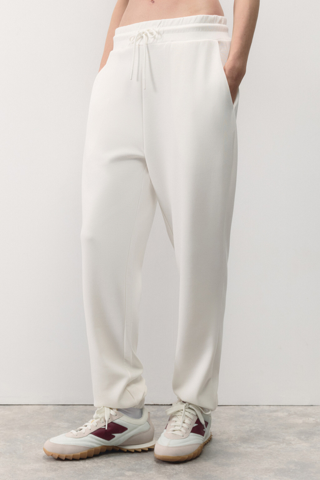 Брюки-джоггеры спортивные с поясом на завязках - цвет ванильный - 3