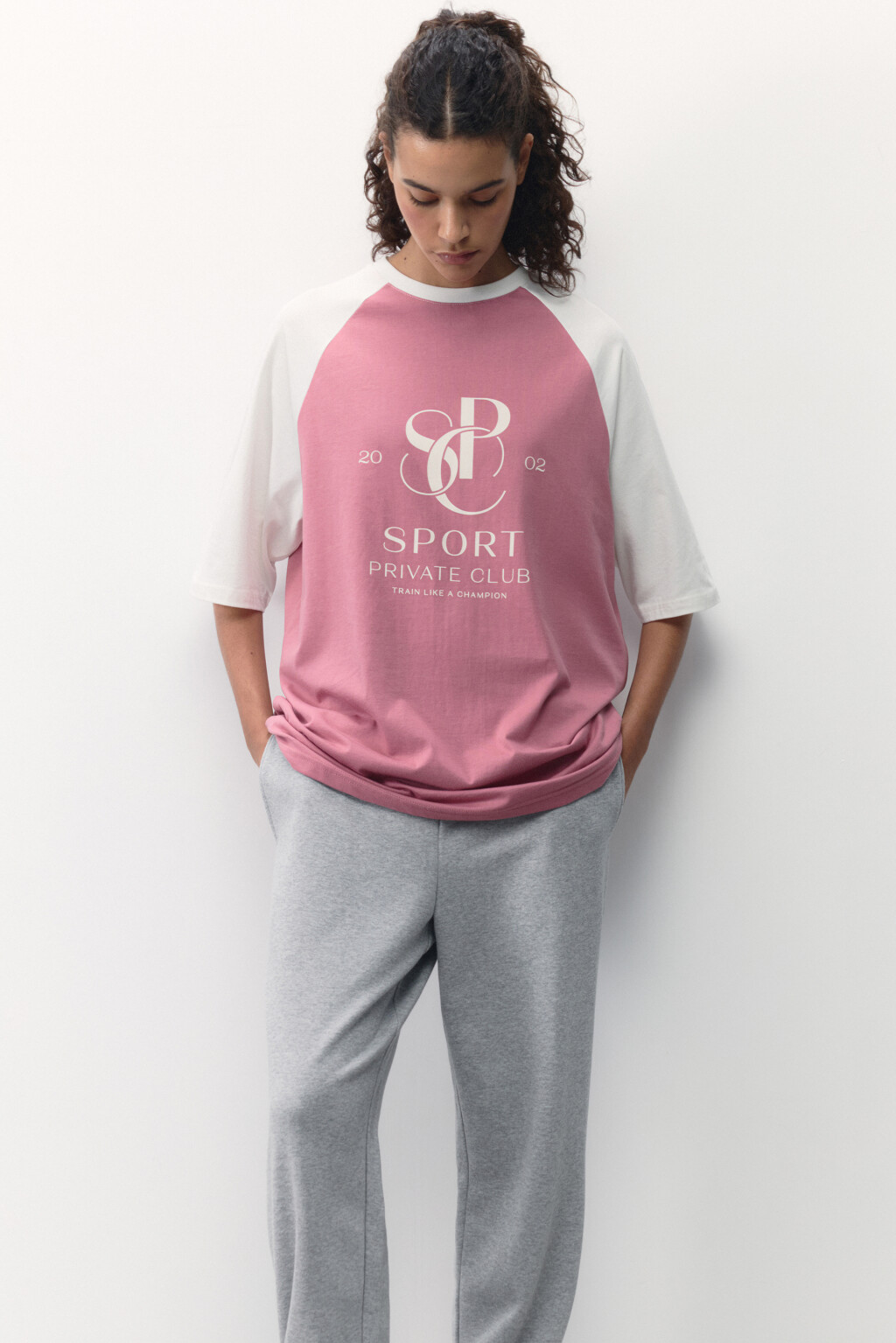 Футболка oversize спортивная с принтом - цвет розовый - 5