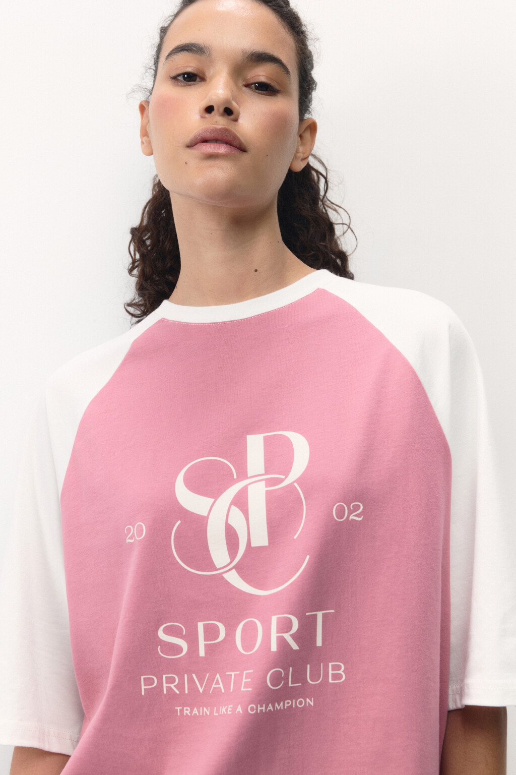 Футболка oversize спортивная с принтом - цвет розовый - 1