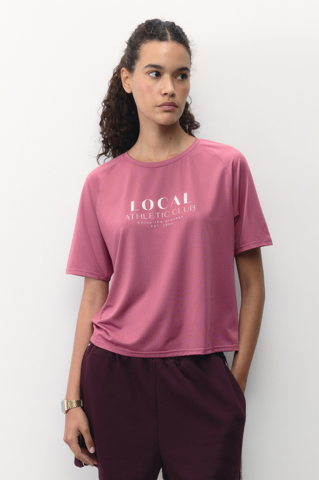 Футболка спортивная сетчатая с принтом - цвет розовый - 3