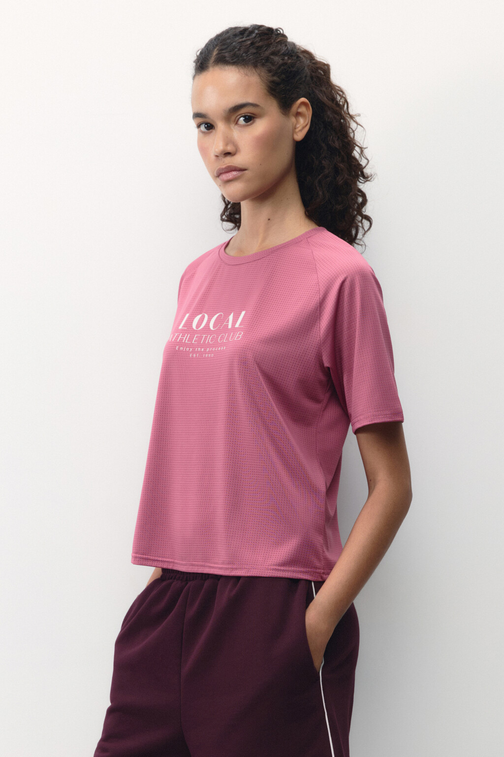 Футболка спортивная сетчатая с принтом - цвет розовый - 4
