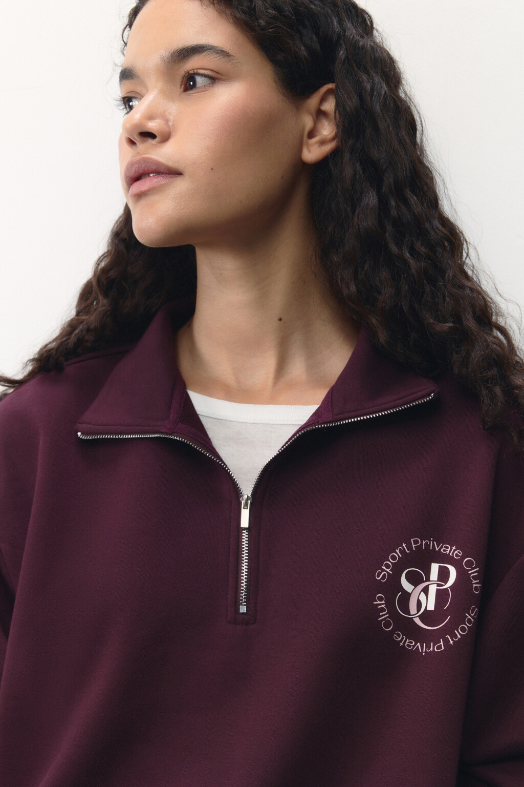 Худи half-zip спортивная с принтом - цвет бордовый - 2