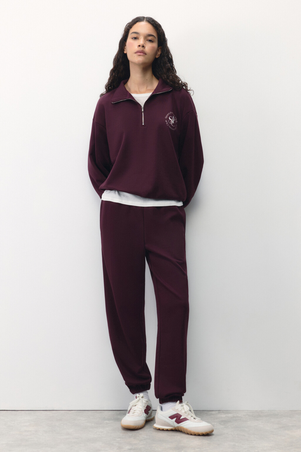 Худи half-zip спортивная с принтом - цвет бордовый - 6