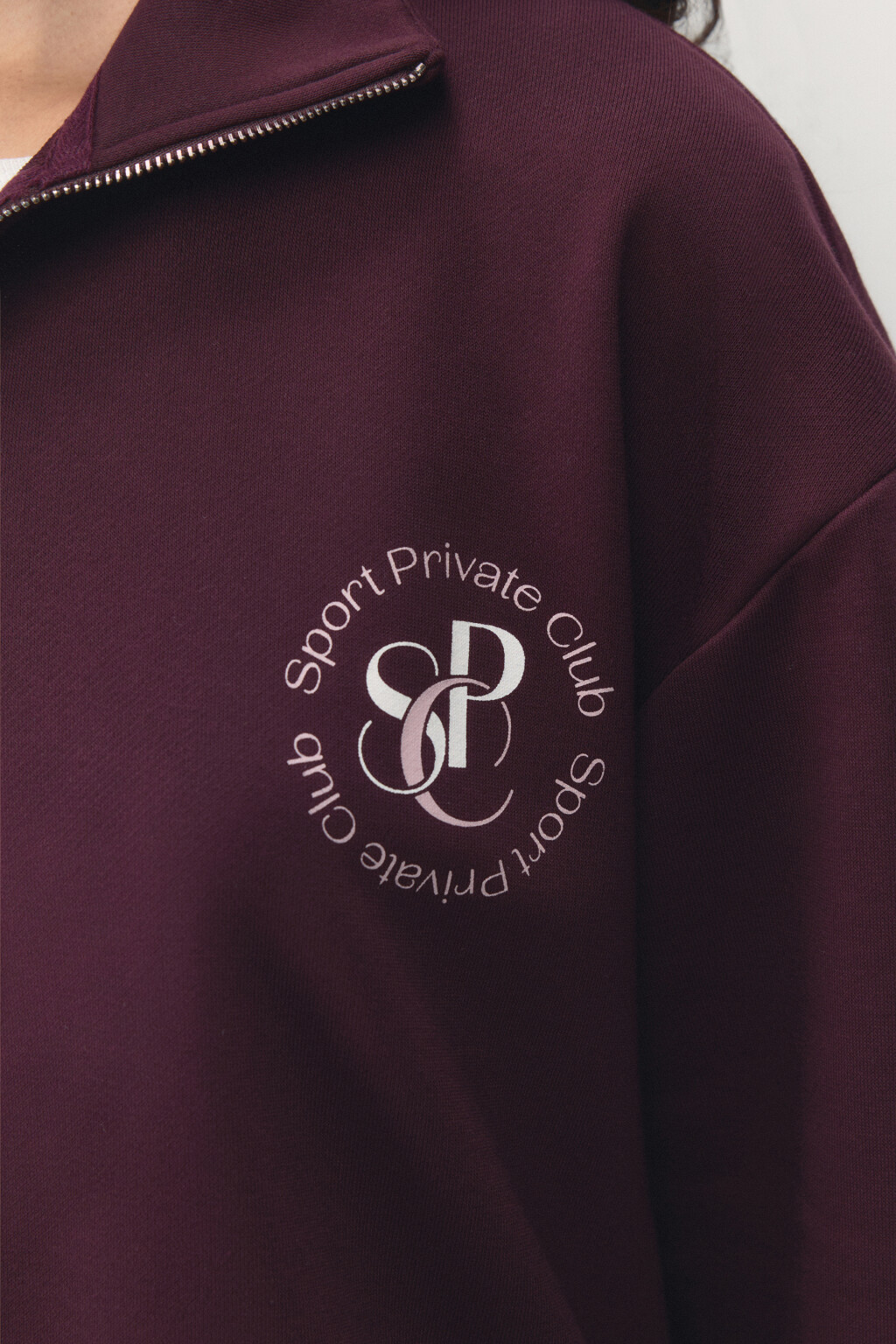 Худи half-zip спортивная с принтом - цвет бордовый - 7