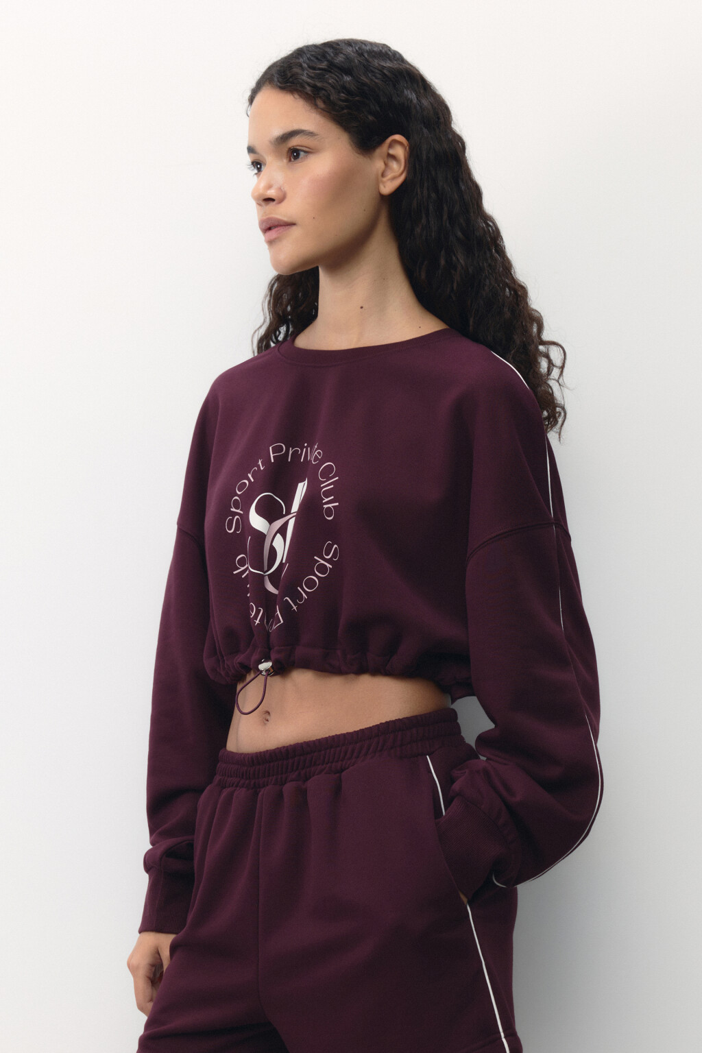 Свитшот спортивный укороченный из футера - цвет бордовый - 4