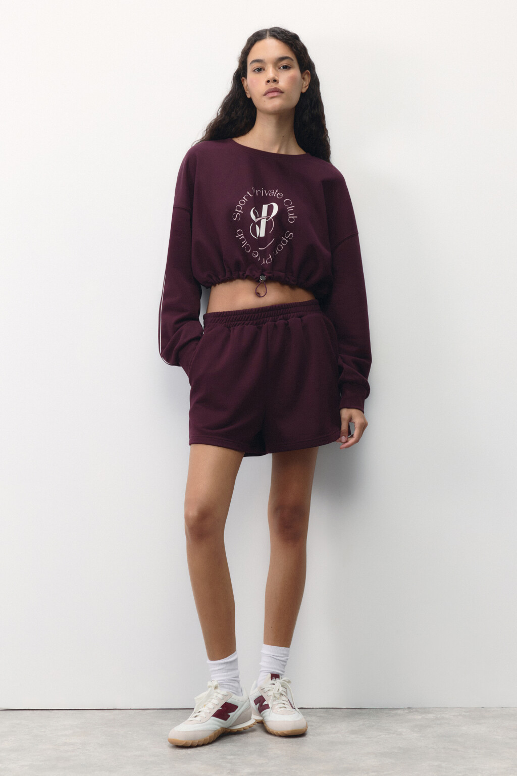 Свитшот спортивный укороченный из футера - цвет бордовый - 6