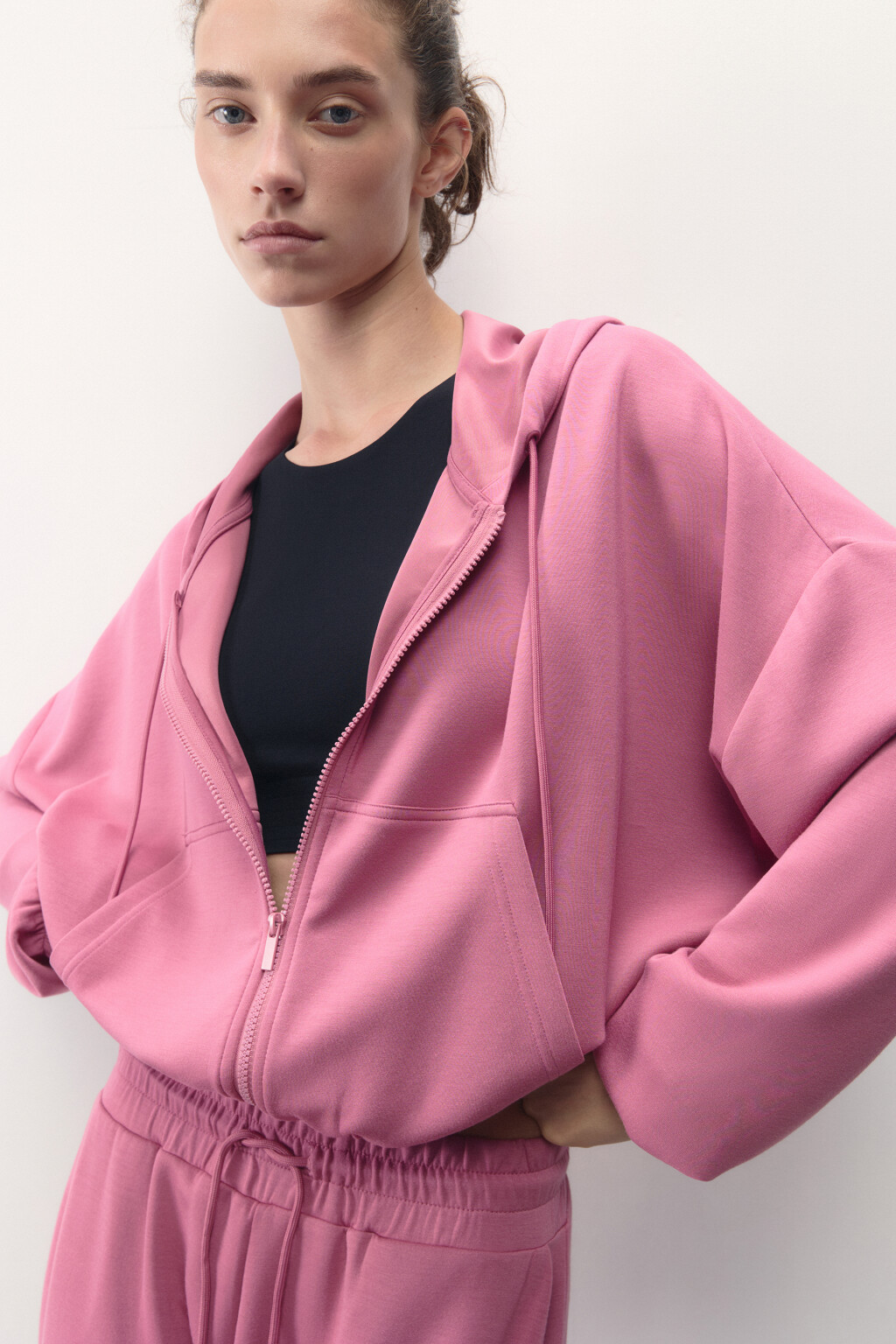 Худи oversize спортивная с капюшоном - цвет розовый - 1