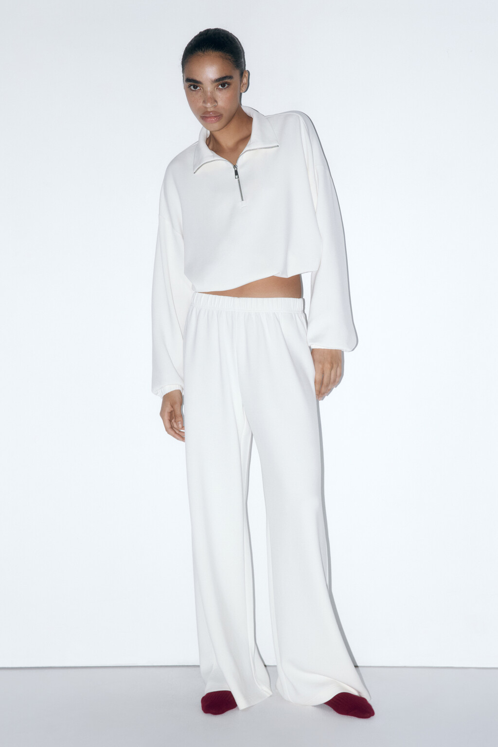 Брюки домашние трикотажные с поясом-резинкой - цвет ванильный - 5