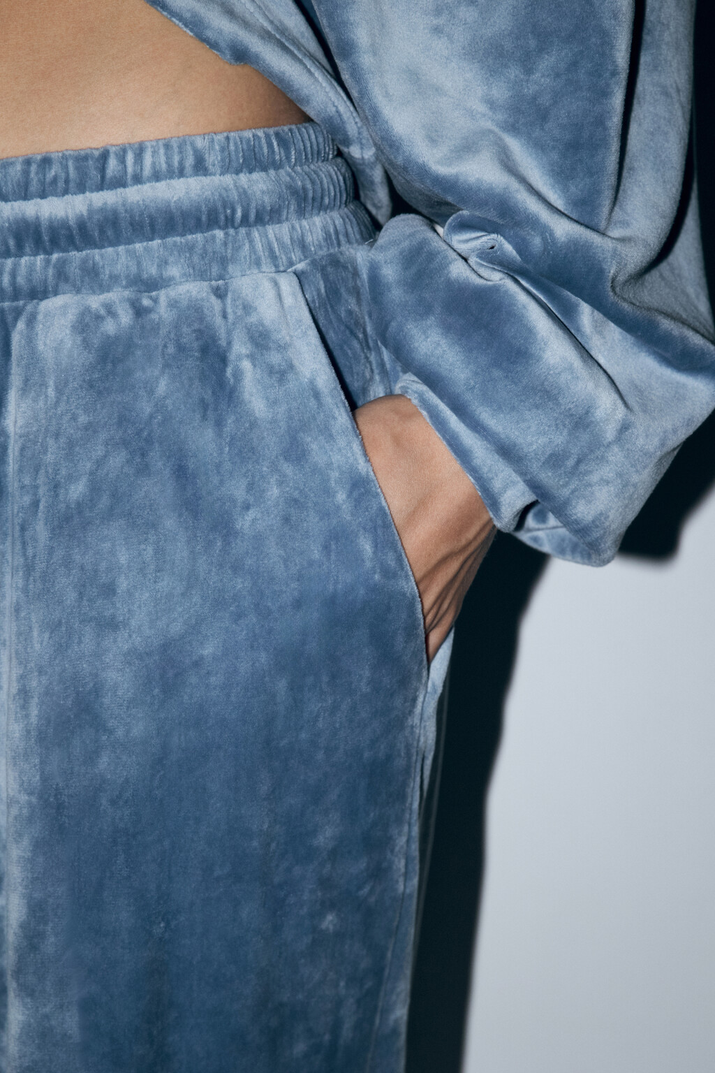 Брюки домашние с бархатной фактурой - цвет голубой - 7