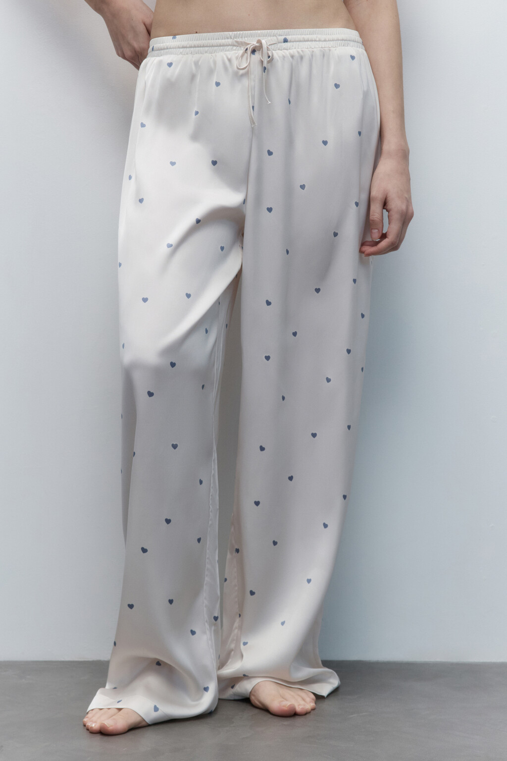 Брюки домашние атласные с принтом - цвет голубой - 3