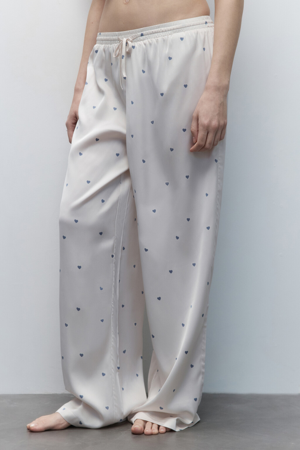 Брюки домашние атласные с принтом - цвет голубой - 4