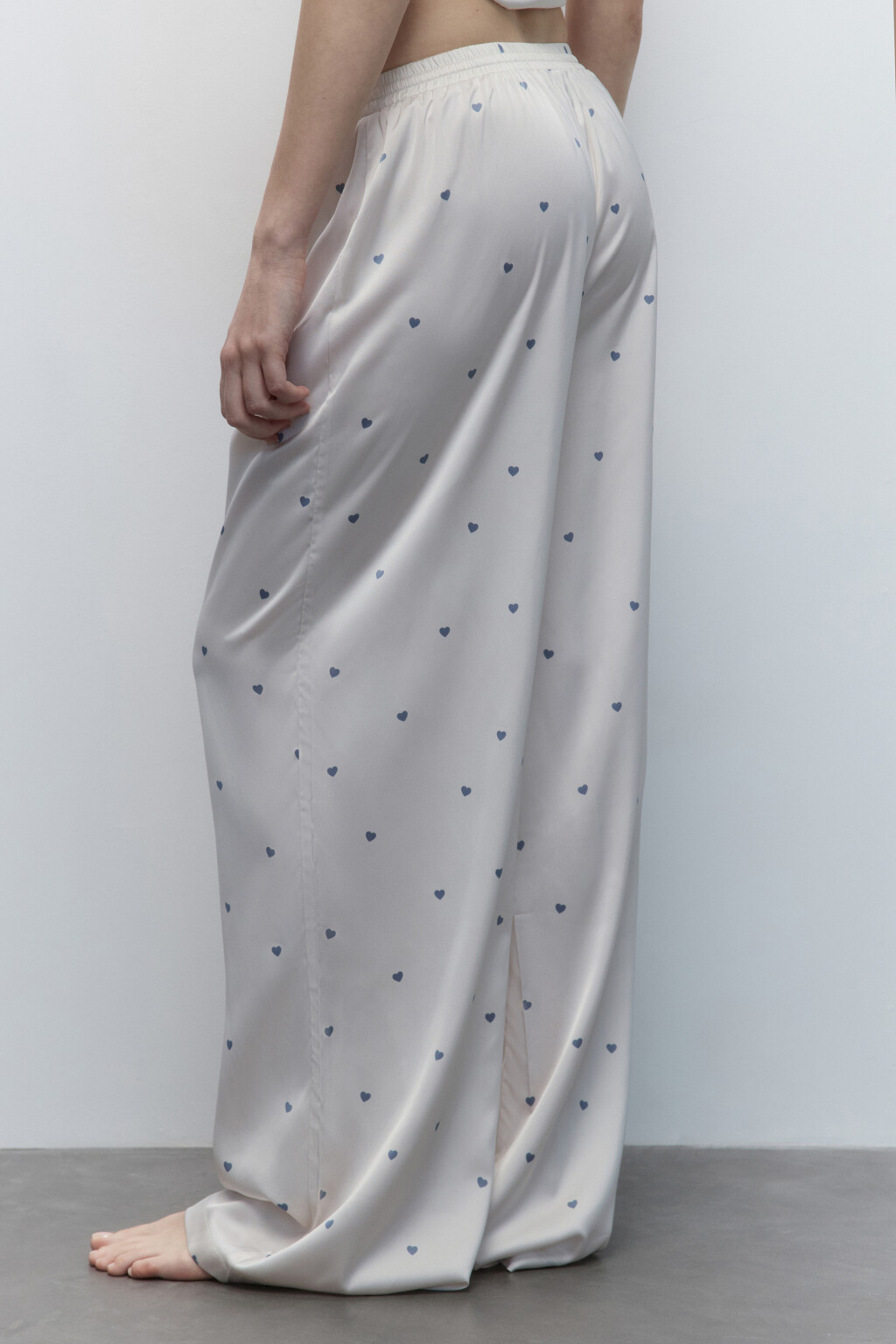 Брюки домашние атласные с принтом - цвет голубой - 5