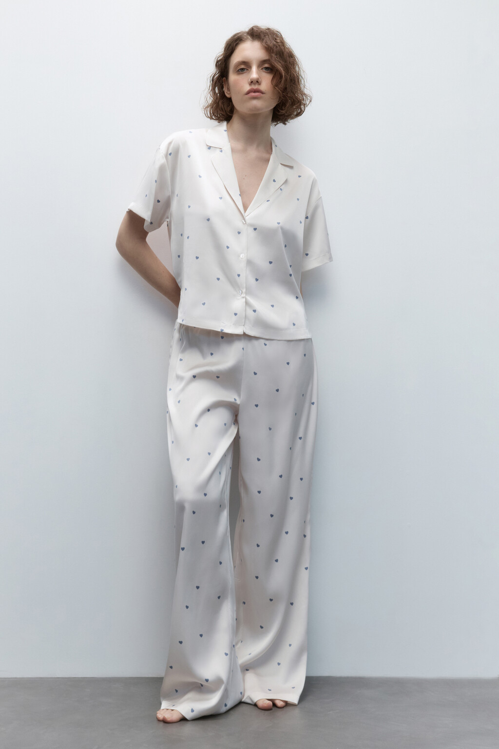 Брюки домашние атласные с принтом - цвет голубой - 6