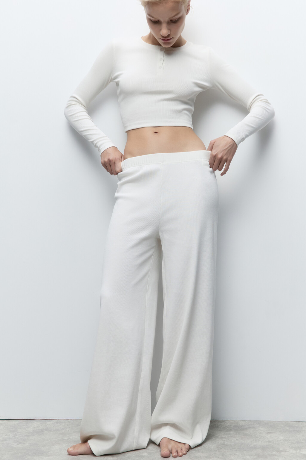 Брюки домашние хлопковые в рубчик - цвет ванильный - 1