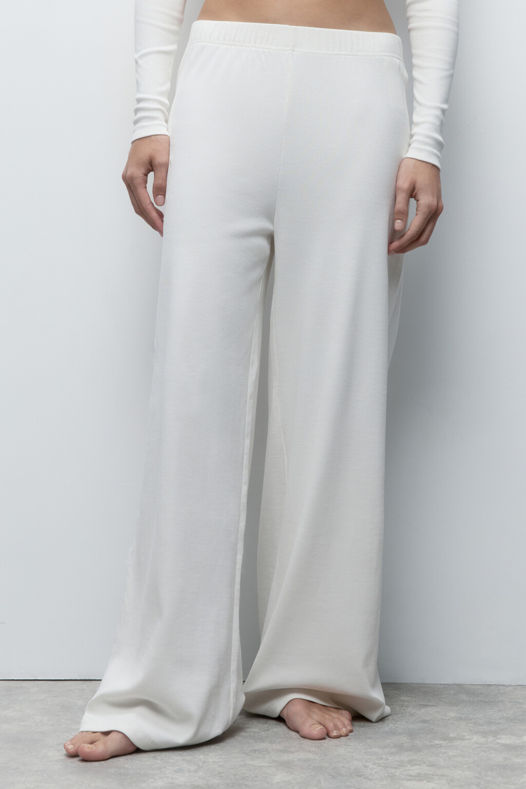 Брюки домашние хлопковые в рубчик - цвет ванильный - 2