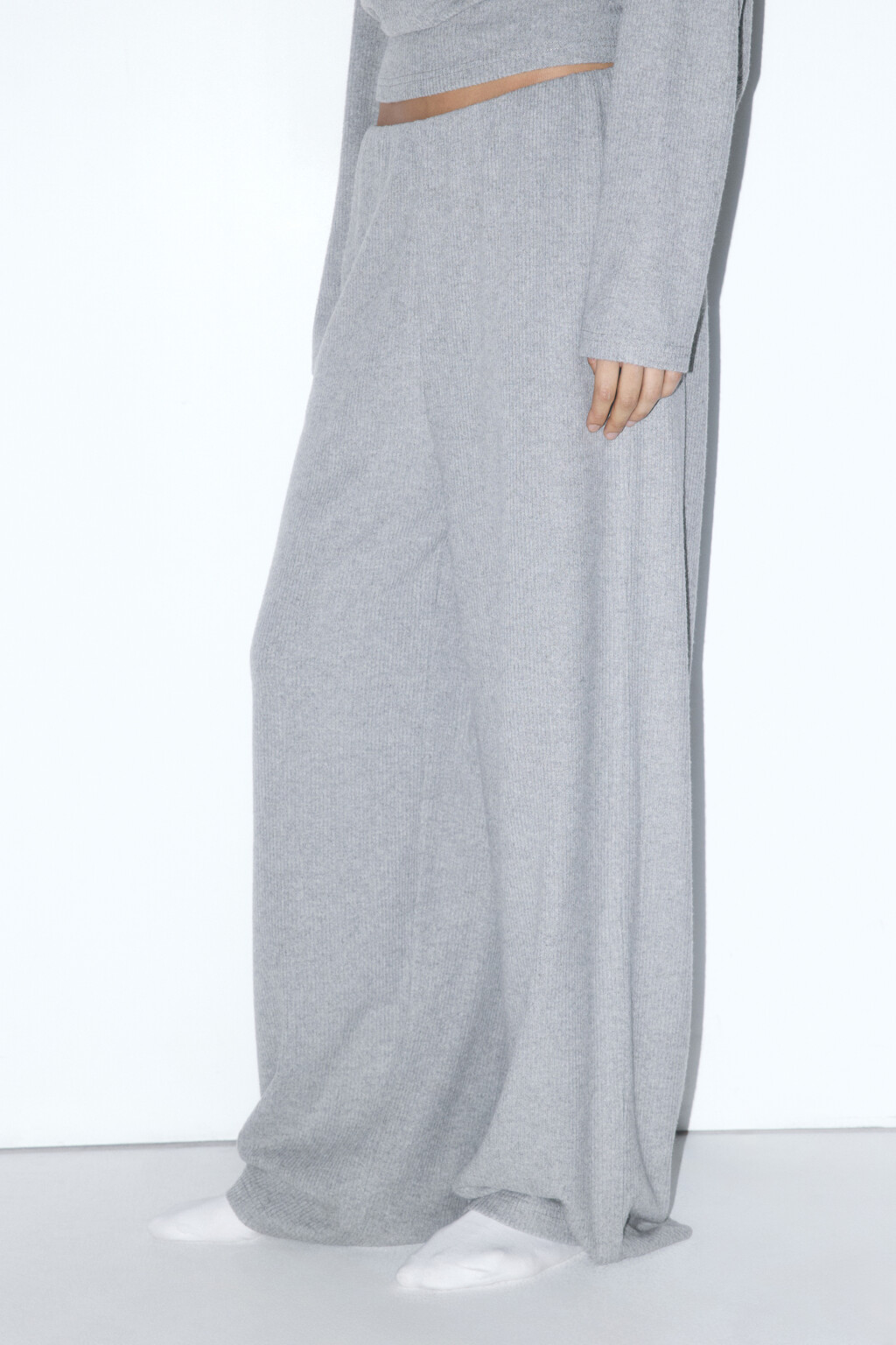 Брюки домашние прямые в рубчик - цвет серый - 3