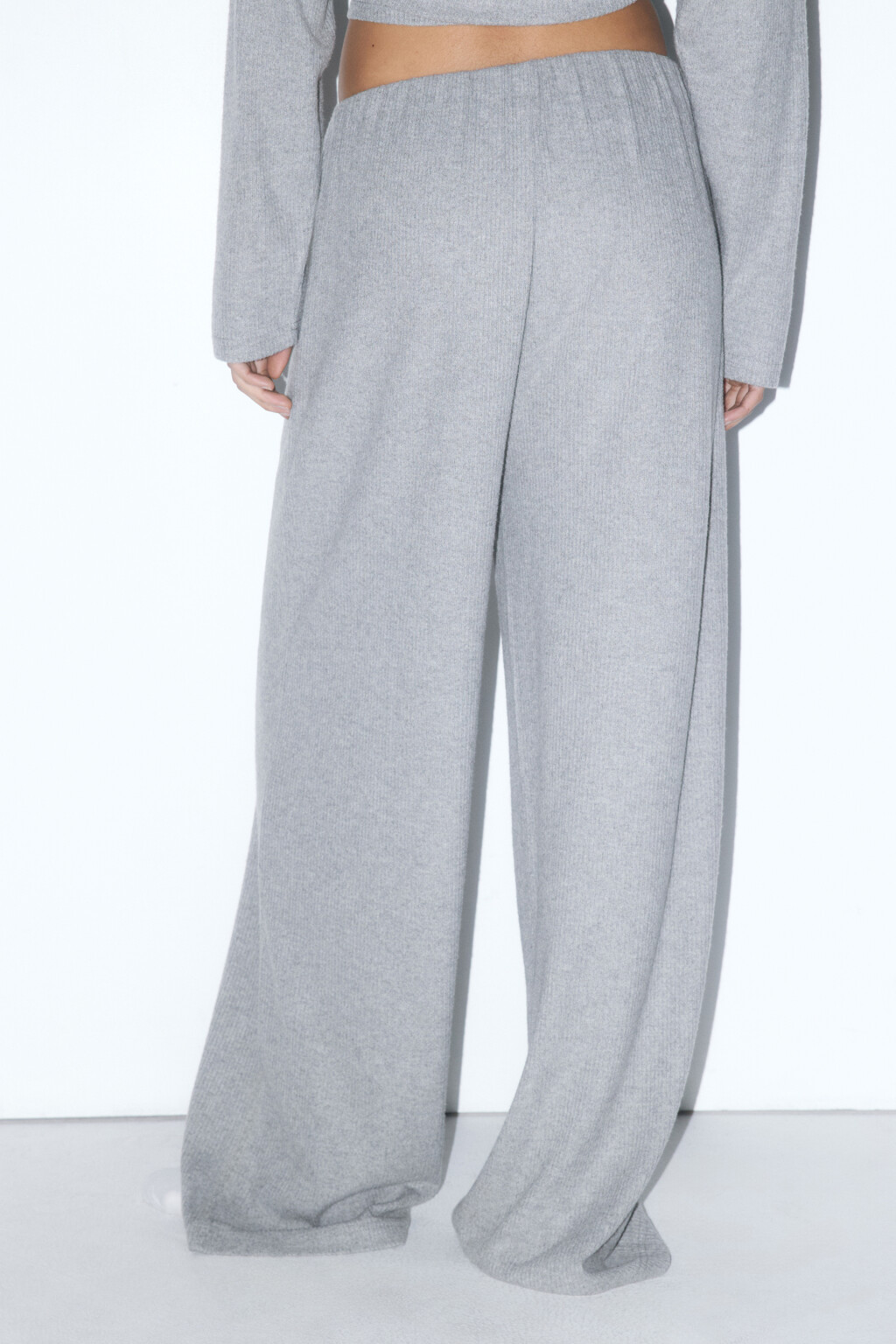 Брюки домашние прямые в рубчик - цвет серый - 4