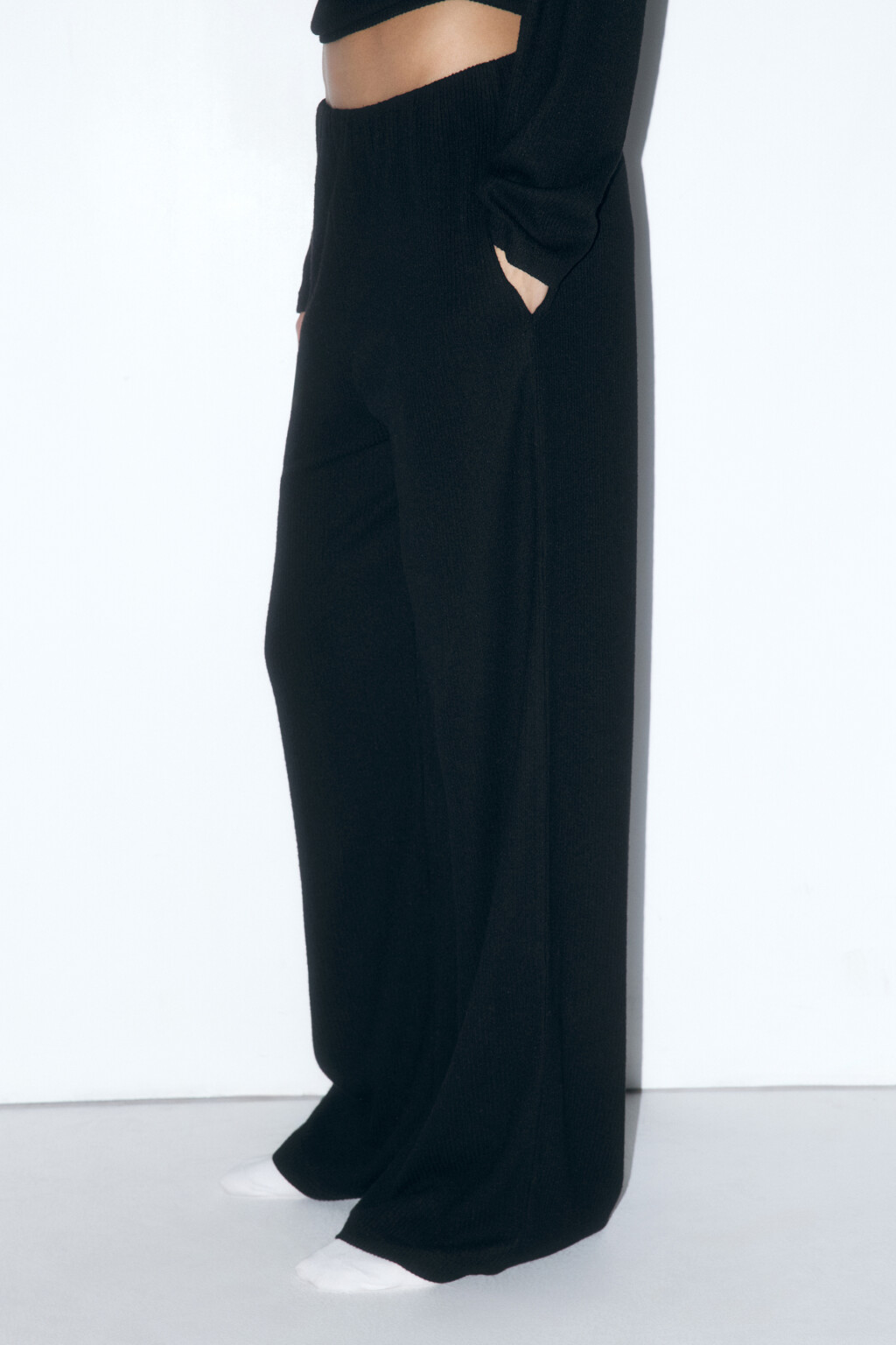 Брюки домашние прямые в рубчик - цвет черный - 3