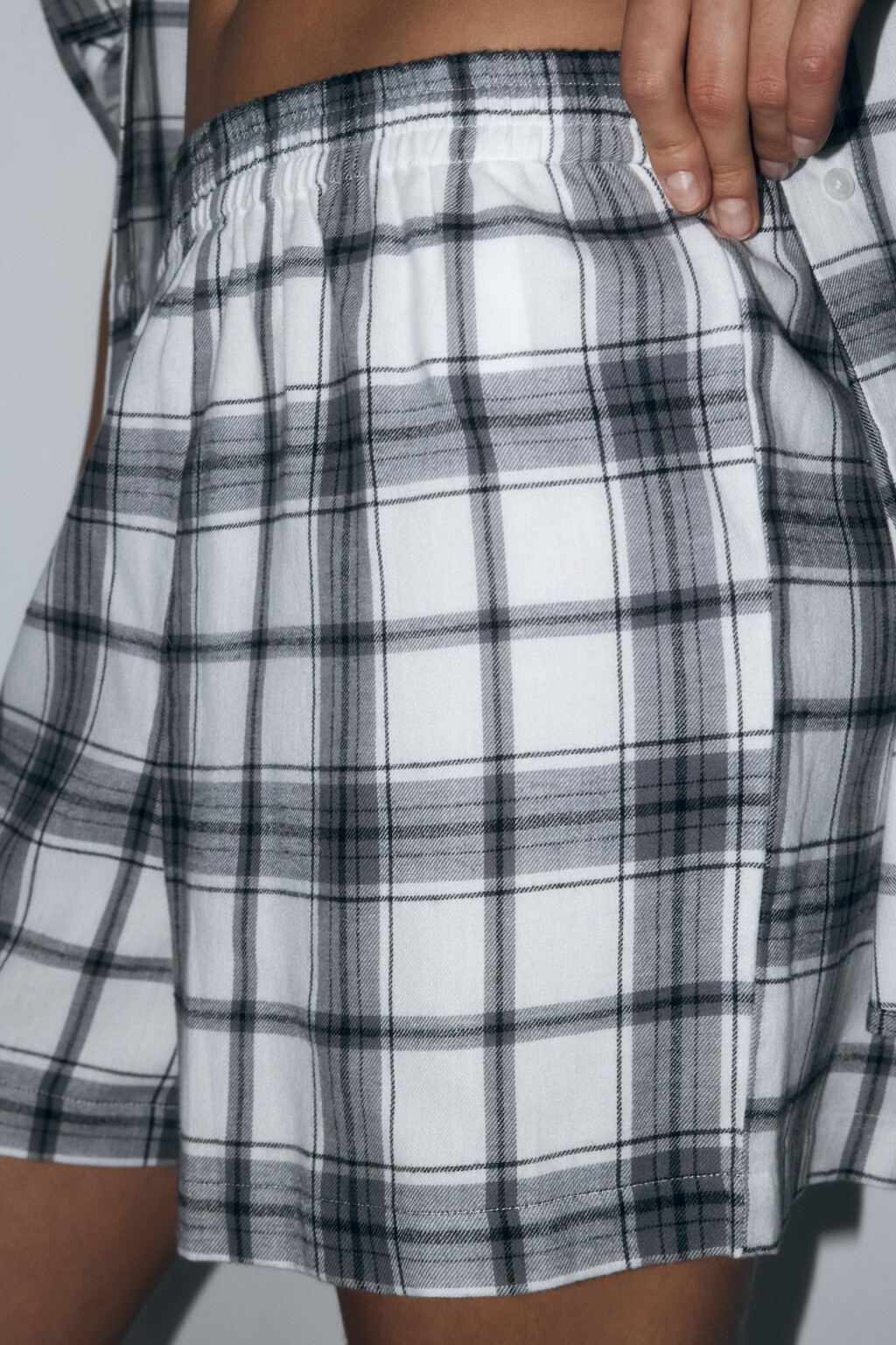 Шорты домашние хлопковые в клетку - цвет серый - 7