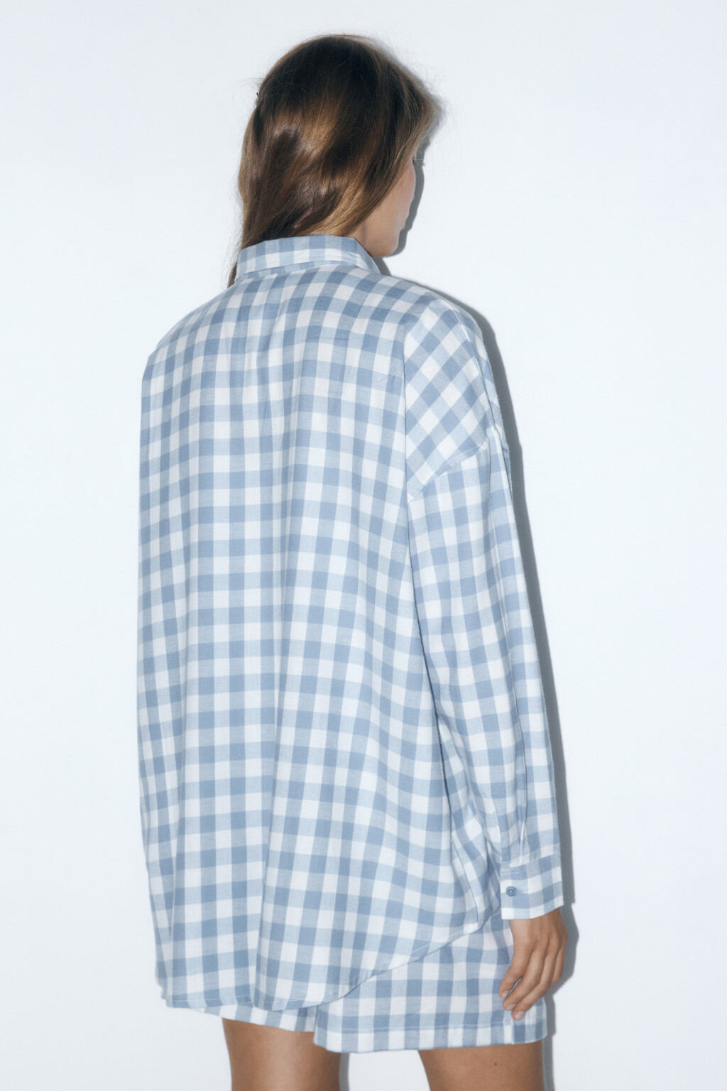 Рубашка домашняя хлопковая в клетку - цвет голубой - 4