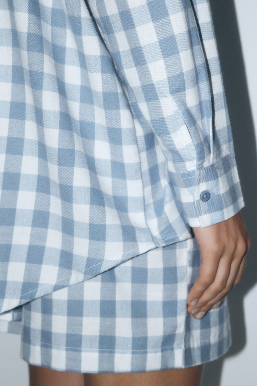 Рубашка домашняя хлопковая в клетку - цвет голубой - 7