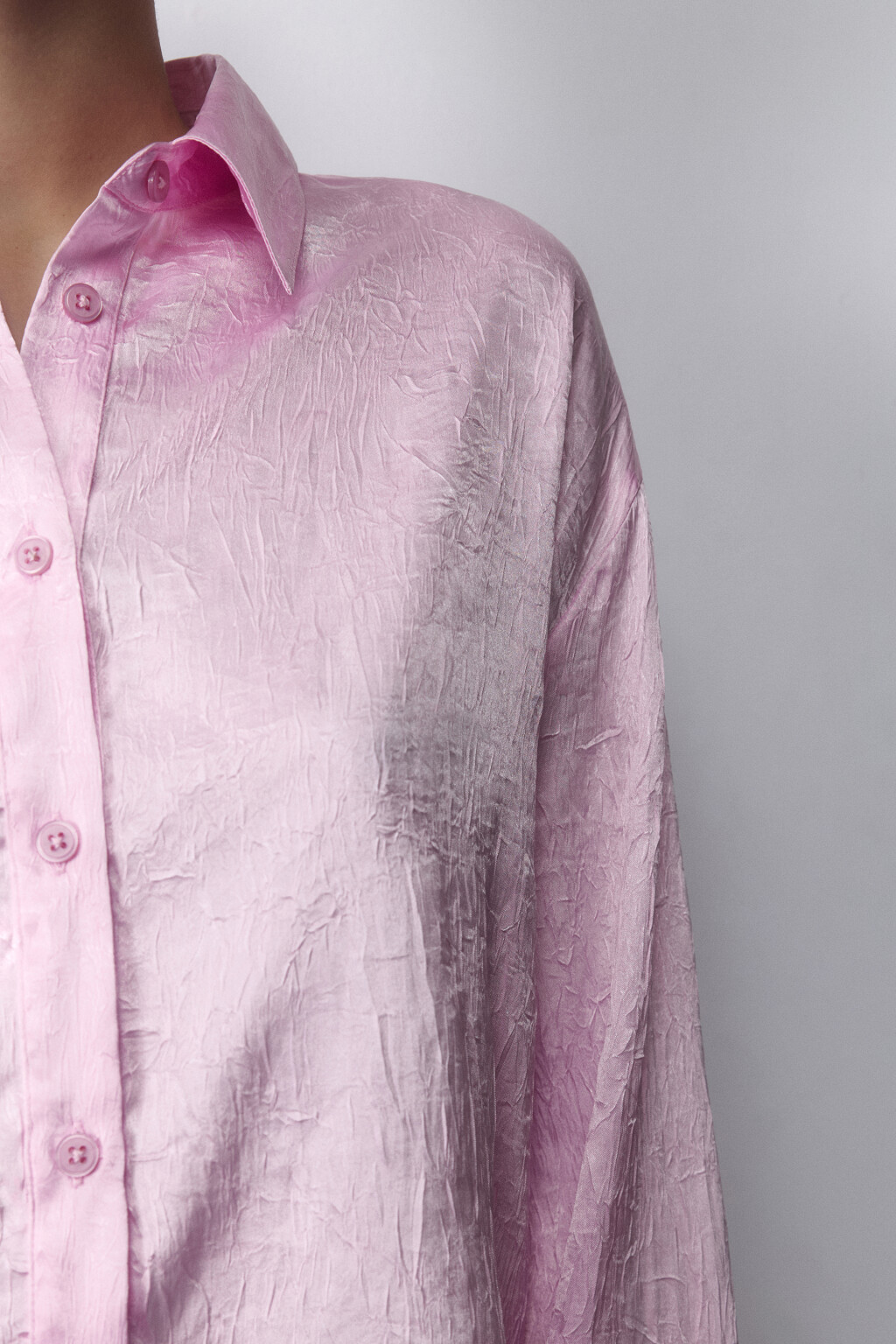 Блузка домашняя атласная с длинными рукавами - цвет розовый - 7