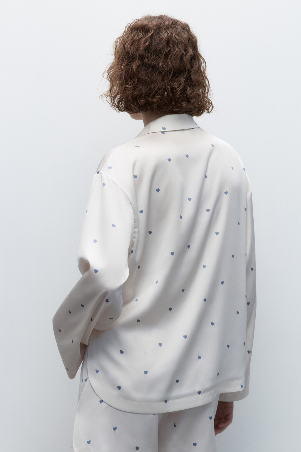 Блузка домашняя атласная с принтом - цвет голубой - 4