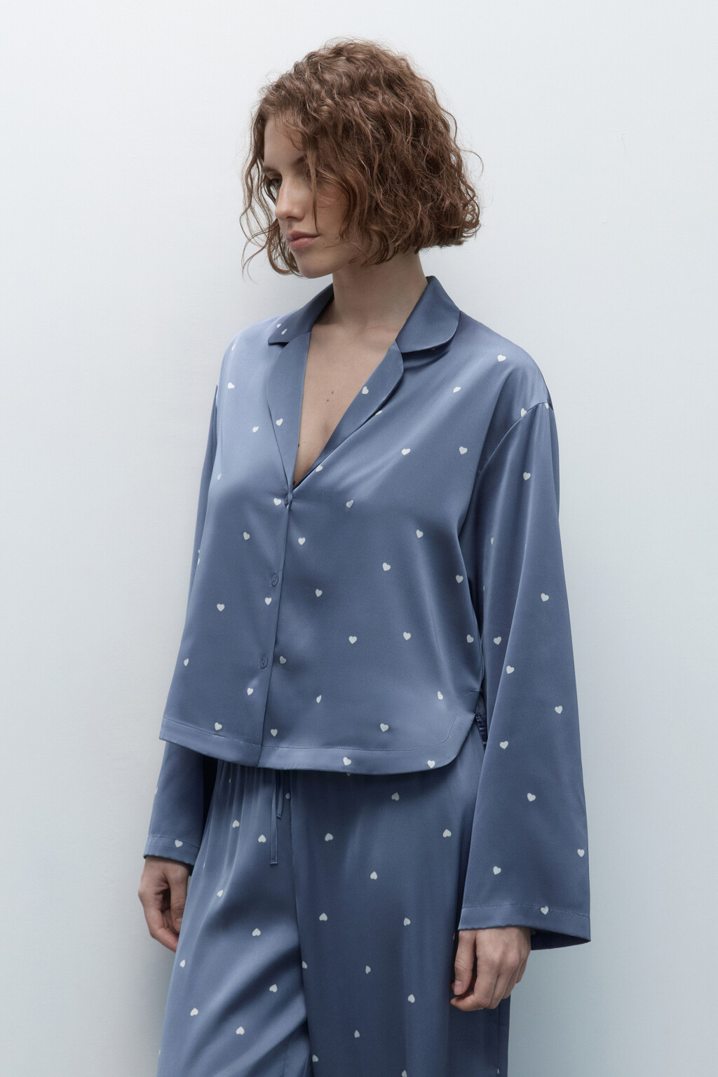 Блузка домашняя атласная с принтом - цвет бежевый - 3