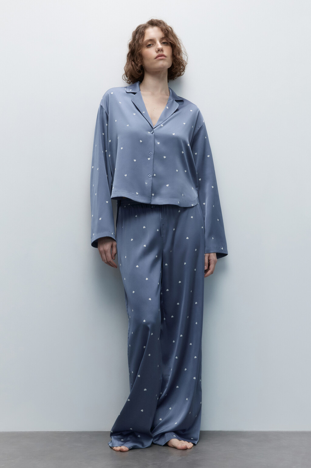 Блузка домашняя атласная с принтом - цвет бежевый - 5