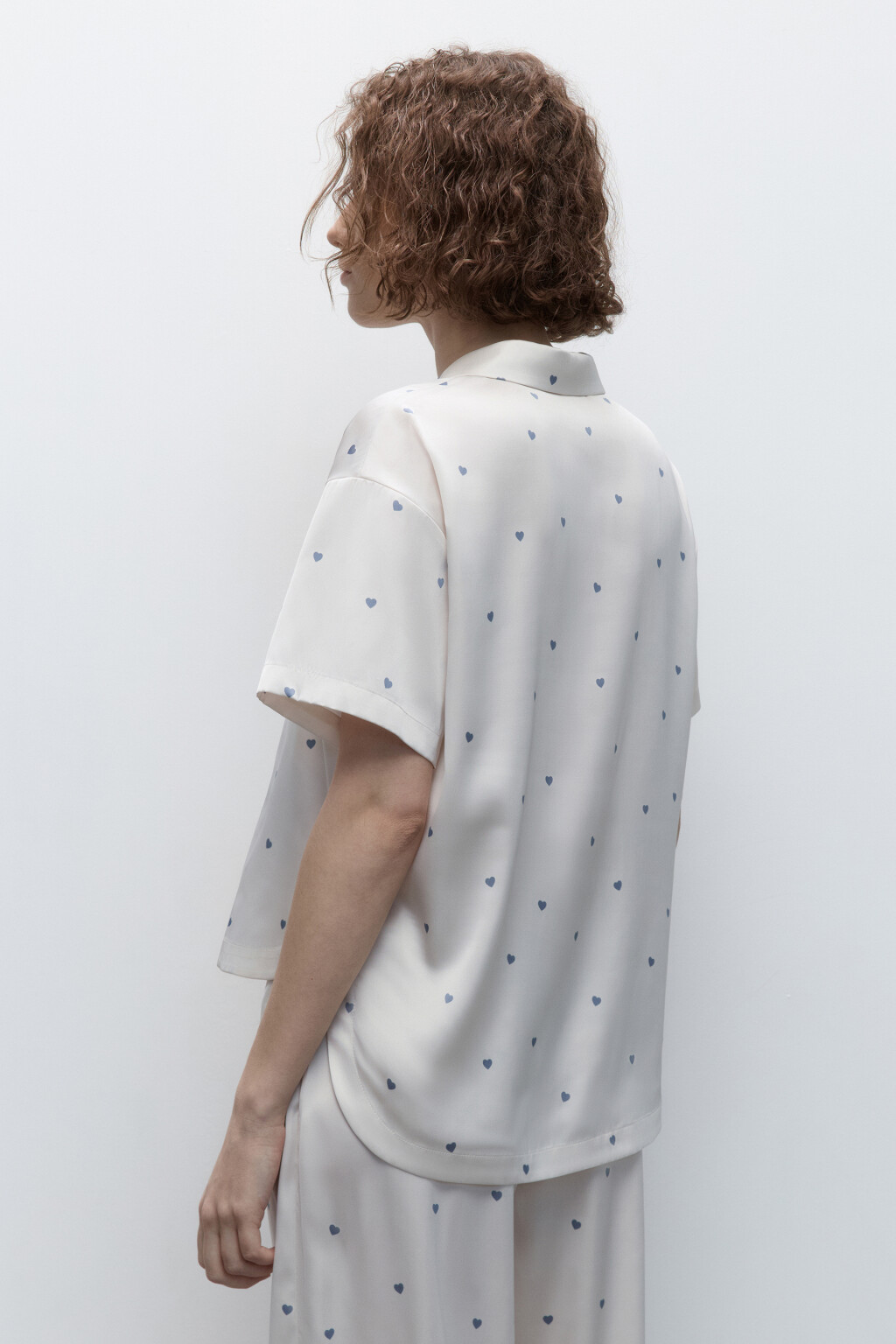 Блузка домашняя атласная с принтом - цвет голубой - 4