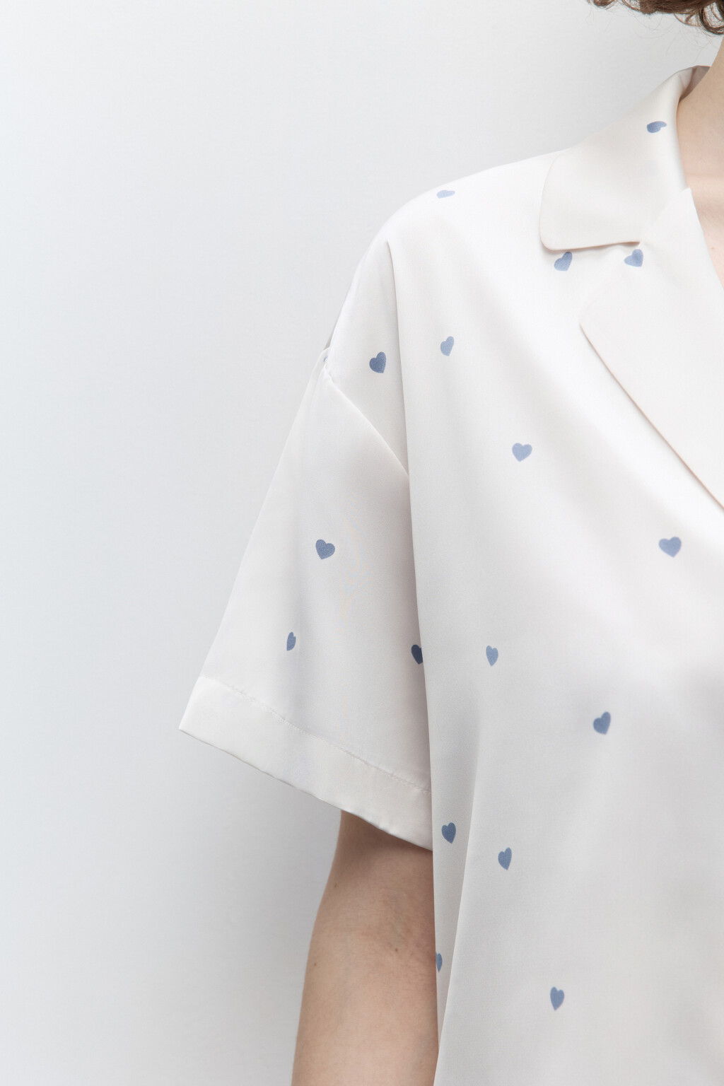 Блузка домашняя атласная с принтом - цвет голубой - 7