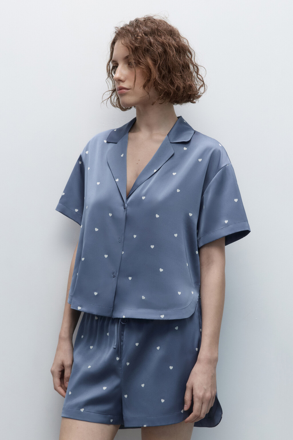 Блузка домашняя атласная с принтом - цвет бежевый - 2