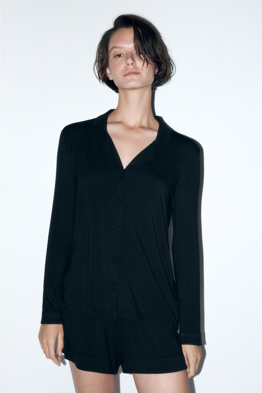 Блузка домашняя свободная из вискозы - цвет черный - 2