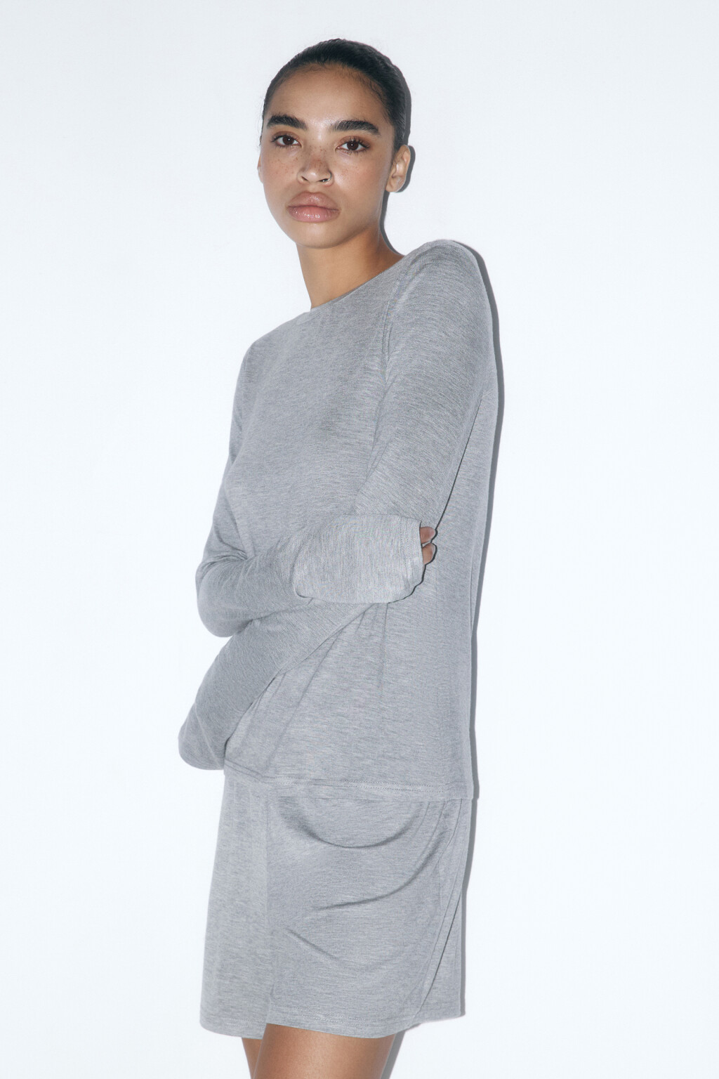 Лонгслив пижамный из вискозы - цвет серый - 3