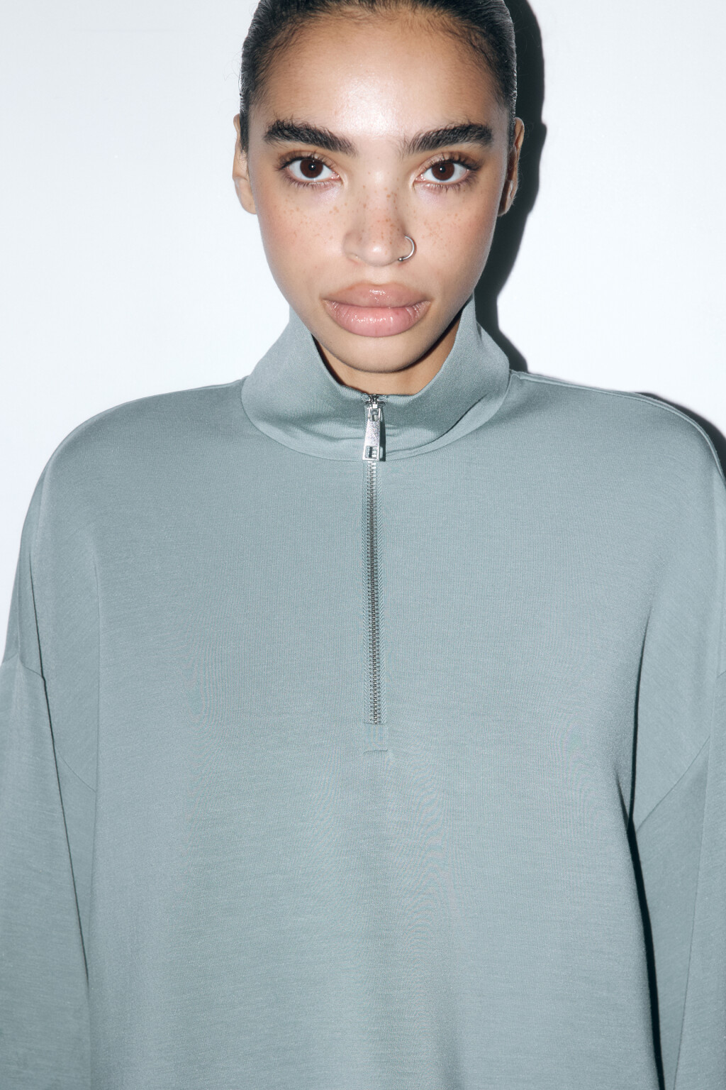 Толстовка домашняя с воротником-стойкой на молнии - цвет зеленый - 6