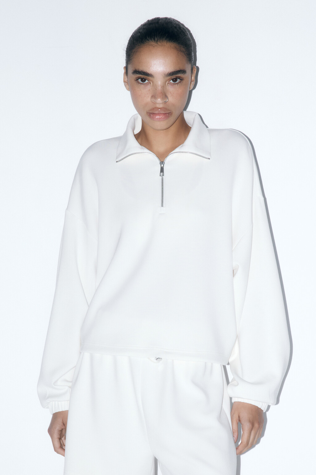 Толстовка домашняя с воротником-стойкой на молнии - цвет ванильный - 4