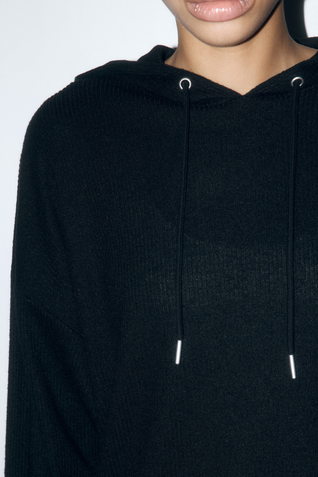 Толстовка домашняя в рубчик с капюшоном - цвет черный - 7