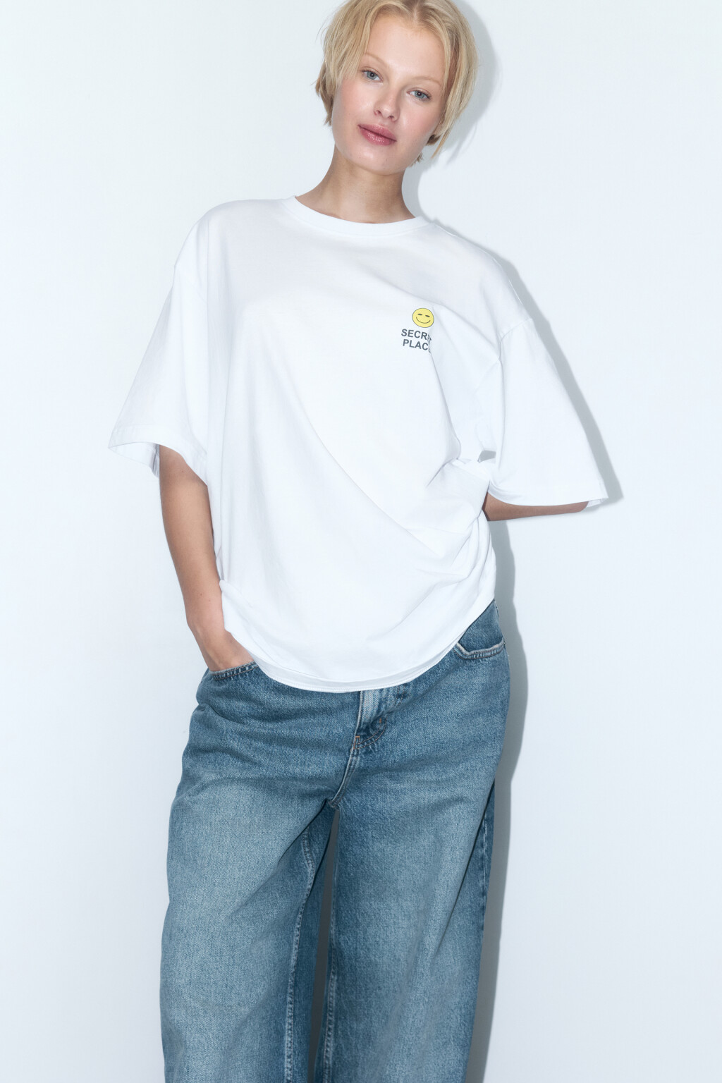 Футболка oversize хлопковая с принтом - цвет белый - 3