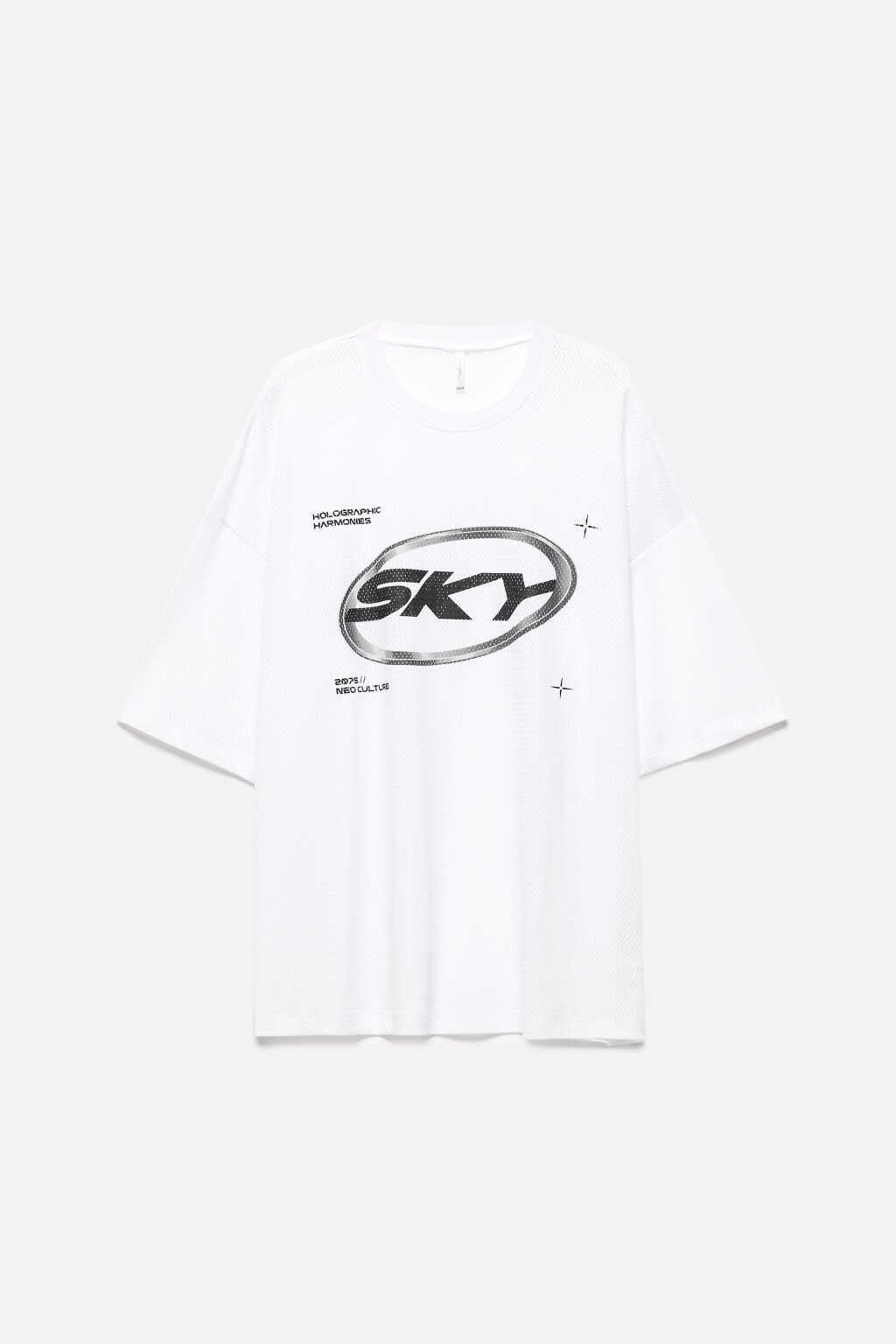 Футболка oversize спортивная из сетки с принтом - цвет белый - 10