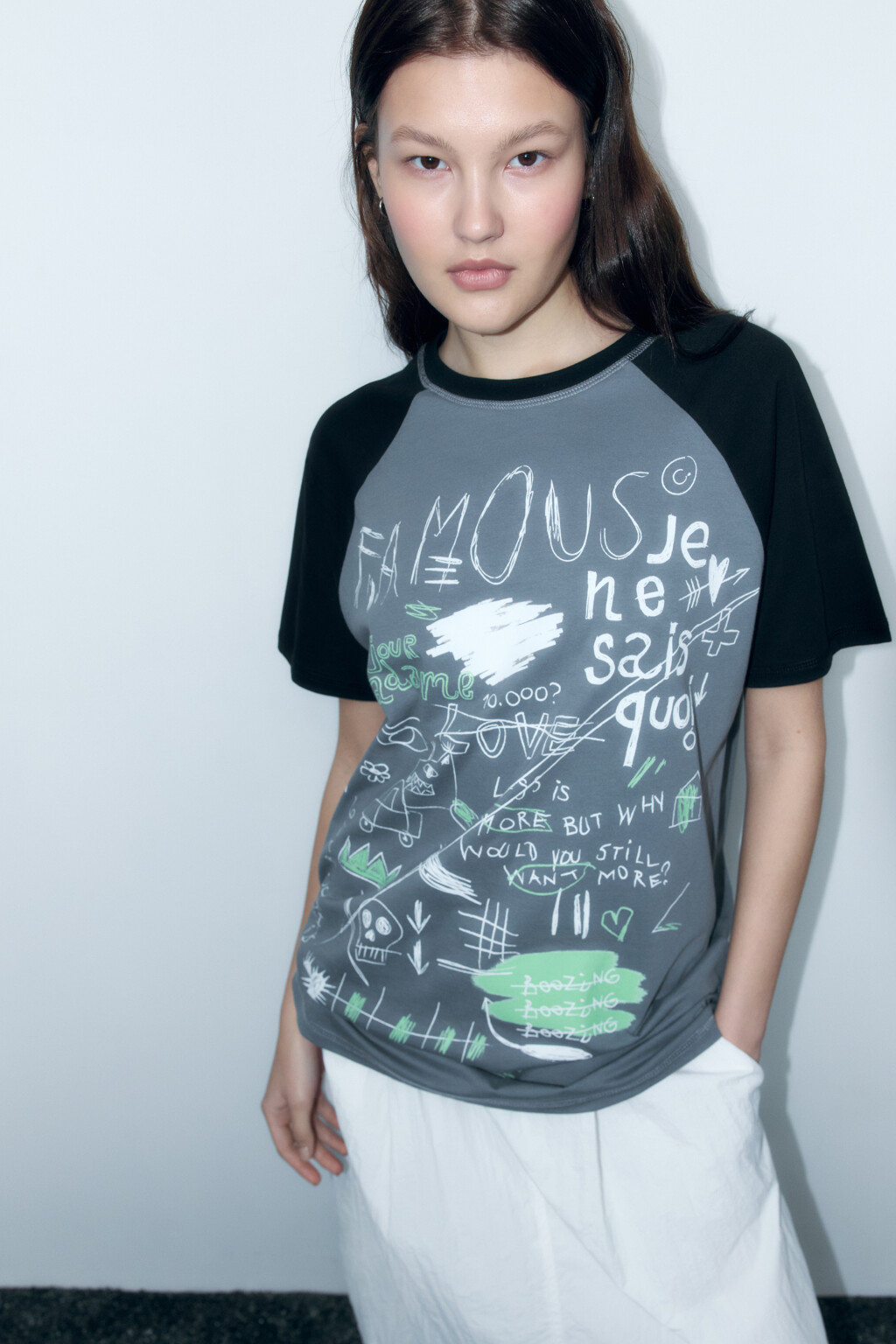 Футболка хлопковая с рукавами-реглан и принтом - цвет серый - 1