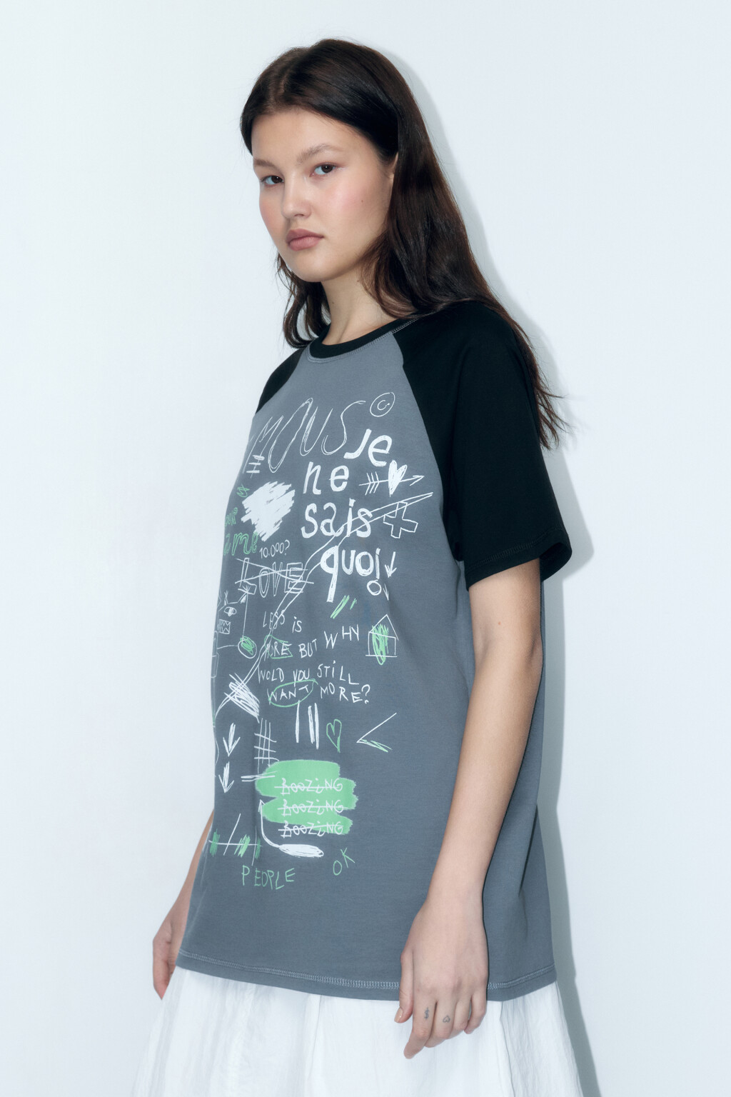 Футболка хлопковая с рукавами-реглан и принтом - цвет серый - 3