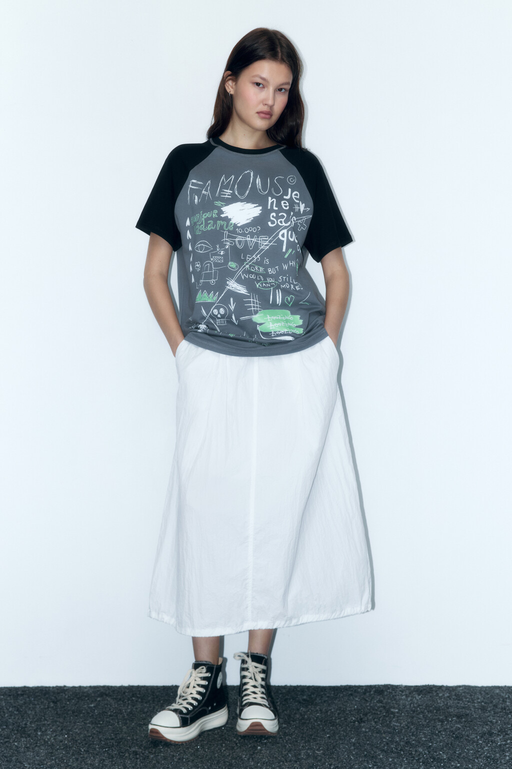 Футболка хлопковая с рукавами-реглан и принтом - цвет серый - 5