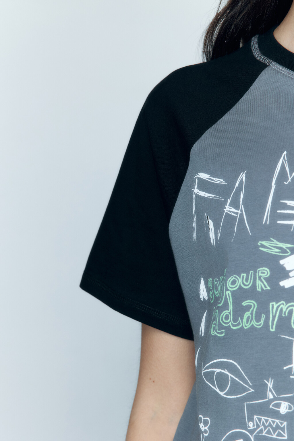 Футболка хлопковая с рукавами-реглан и принтом - цвет серый - 7