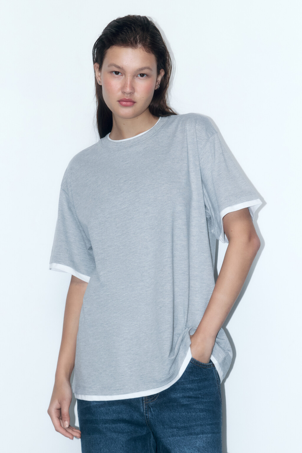 Футболка oversize с имитацией второго слоя - цвет серый - 2