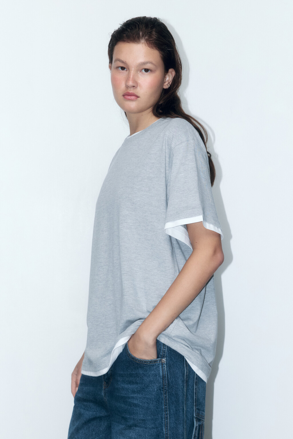 Футболка oversize с имитацией второго слоя - цвет серый - 3