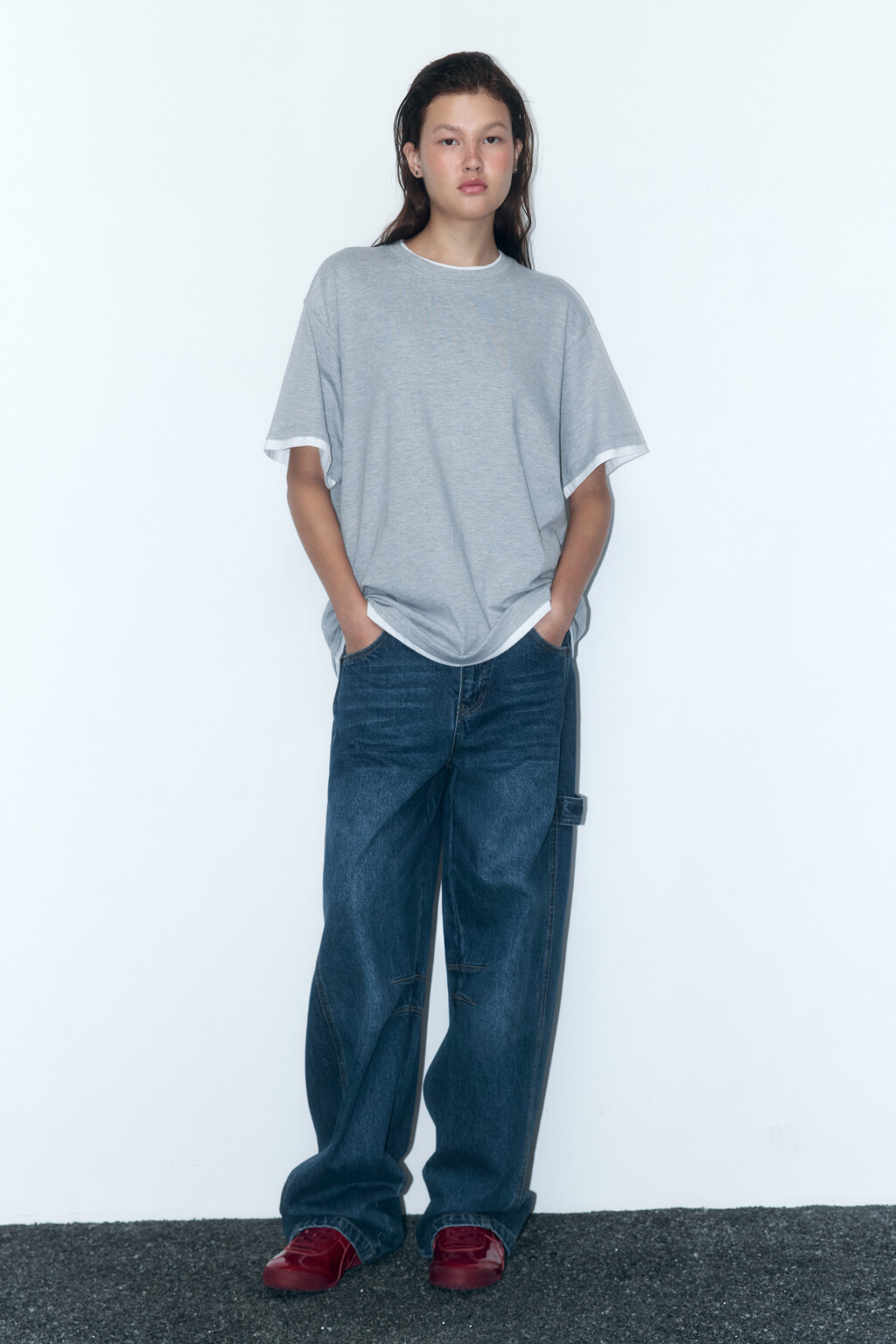 Футболка oversize с имитацией второго слоя - цвет серый - 5